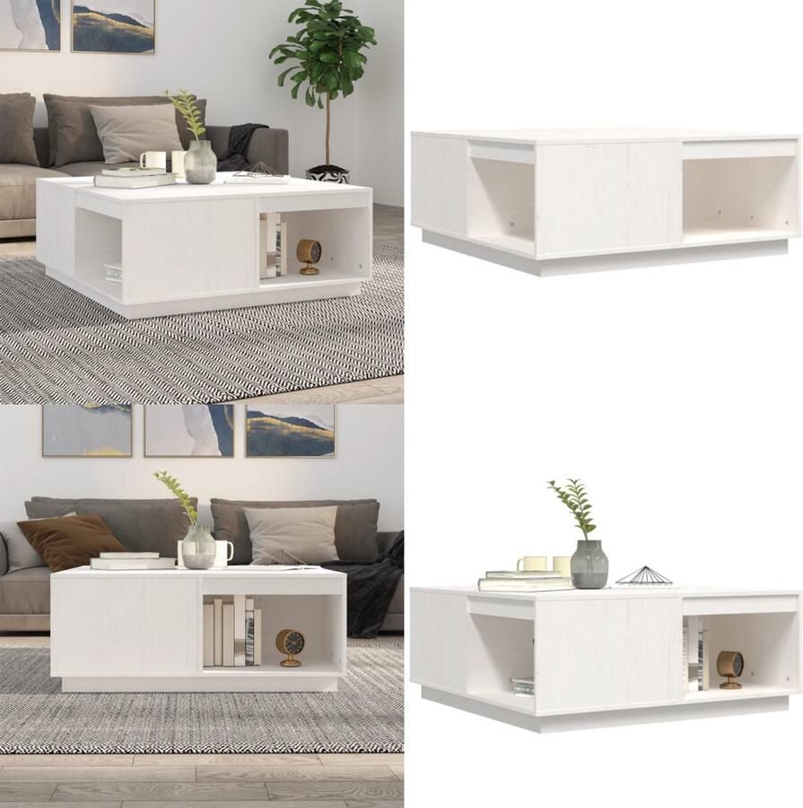 VidaXL Salontafel 100x101x40 5 cm massief grenenhout wit Salontafel Salontafels Tafel Bijzettafel