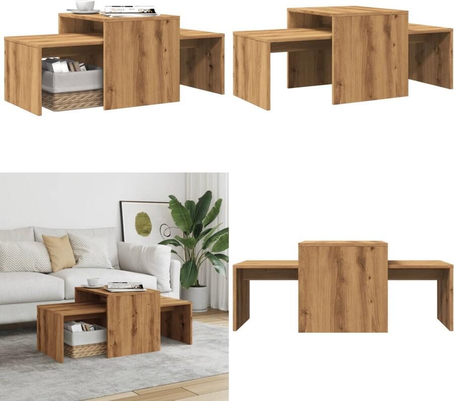 VidaXL Salontafel 100x48x40 cm bewerkt hout artisanaal eikenkleurig Salontafel Salontafels Bijzettafel Banktafel