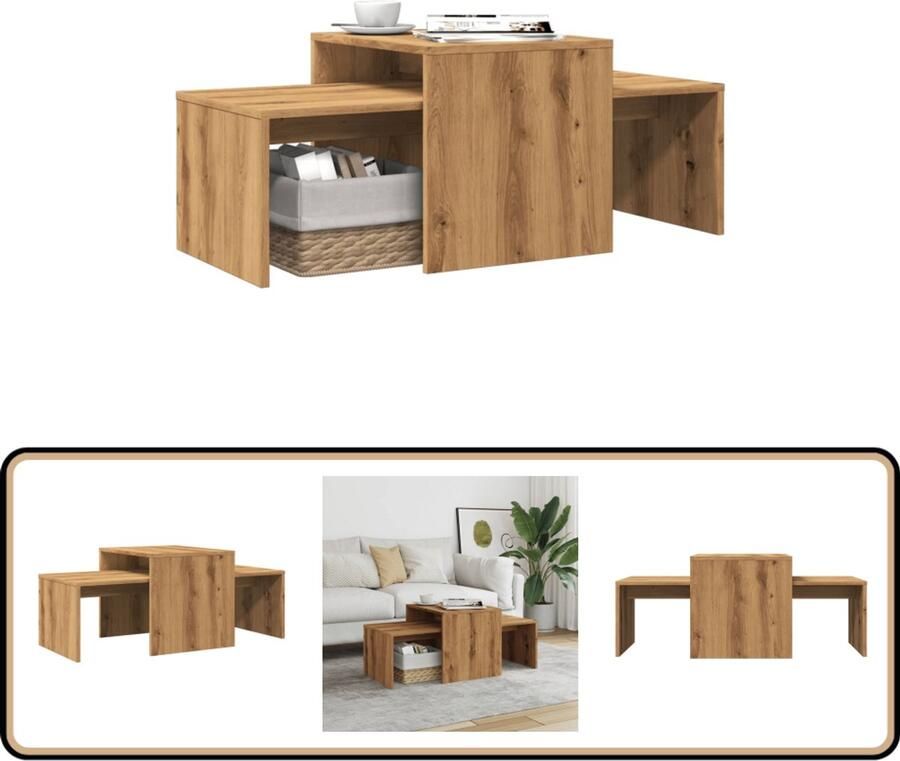 VidaXL Salontafel 100x48x40 cm Eikenkleurig Salontafel Houten Salontafel Bijzettafel Multifunctionele Salontafel Salontafels Set