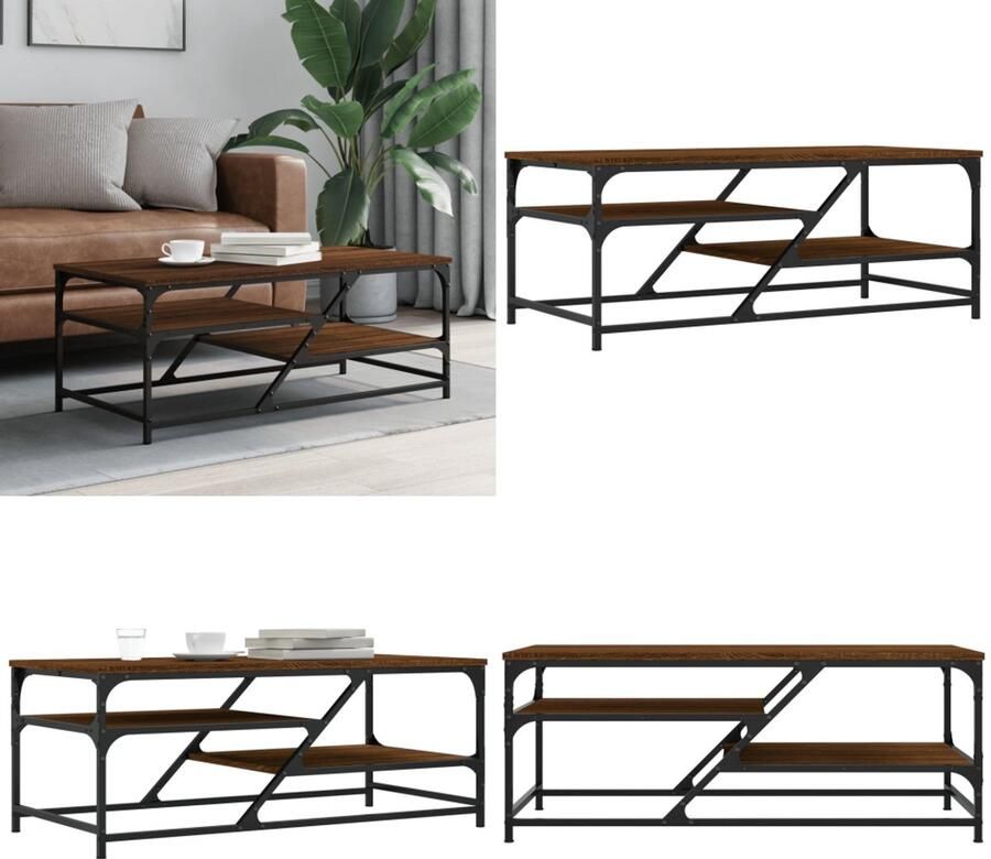 VidaXL Salontafel 100x49x40 cm bewerkt hout bruin eikenkleur Salontafel Salontafels Bijzettafel Banktafel