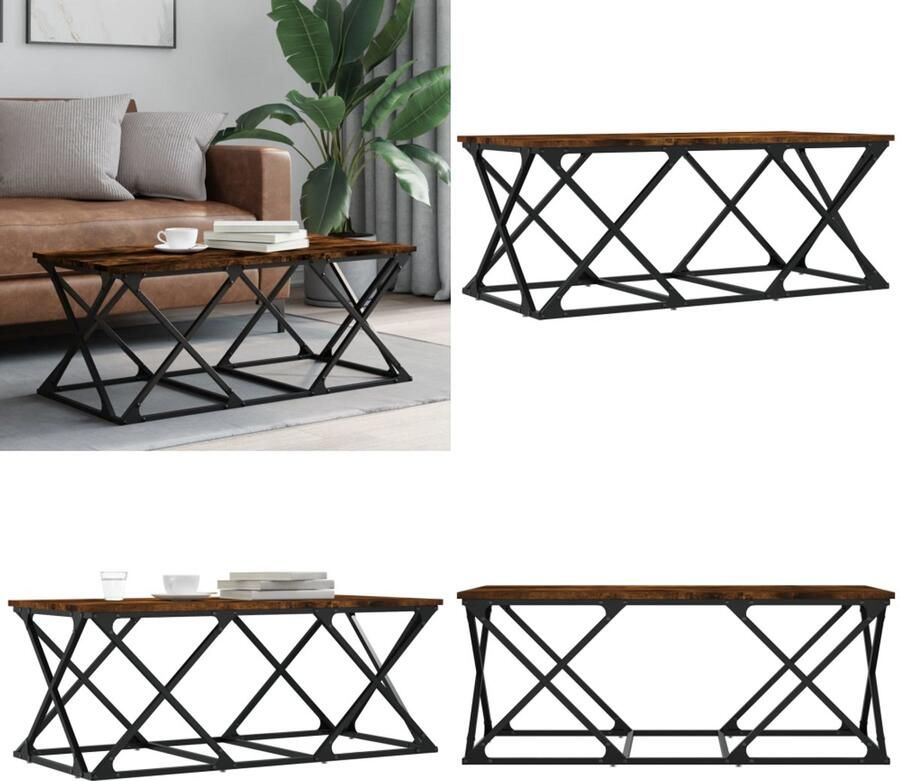 VidaXL Salontafel 100x49x40 cm bewerkt hout gerookt eikenkleurig Salontafel Salontafels Tafel Bijzettafel