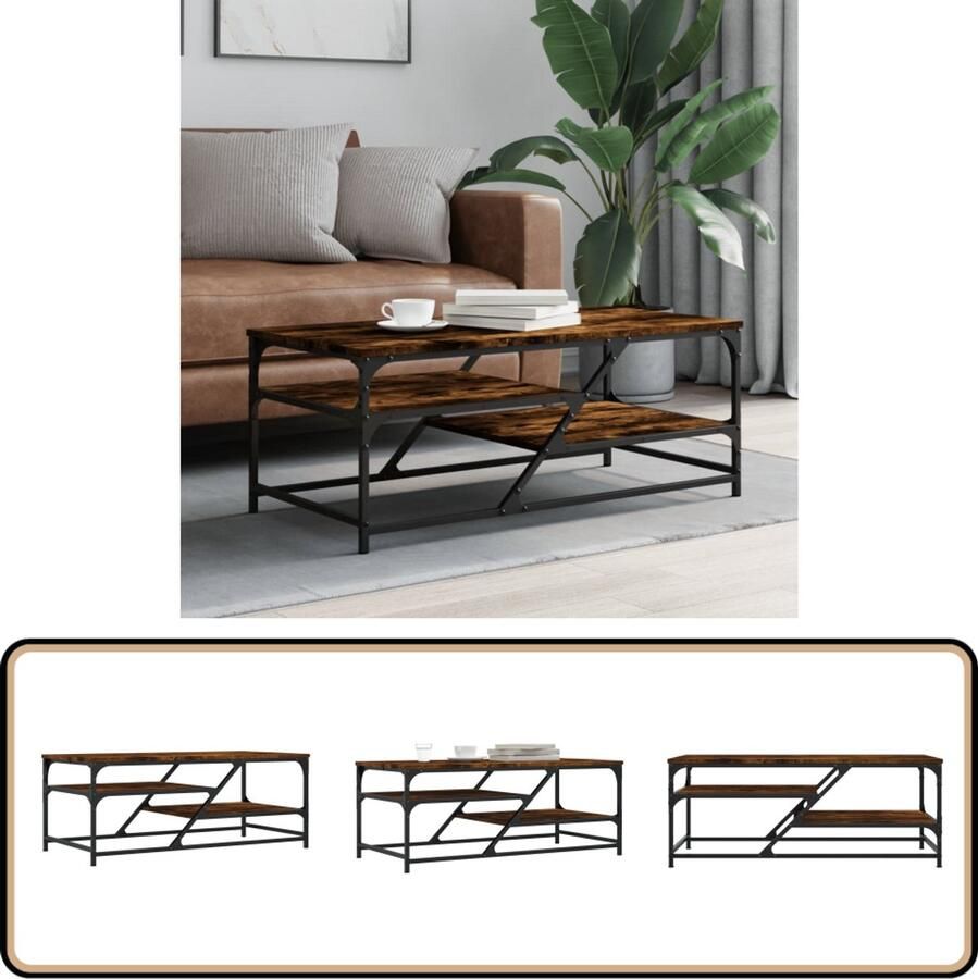 VidaXL Salontafel 100x49x40 cm Gerookt Eikenhout Salontafel Bijzettafel Houten Salontafel Bruine Salontafel Bewerkt Hout Robuuste Salontafel Elegante Salontafel Design Salontafel Living Room Furniture Interieurdecoratie