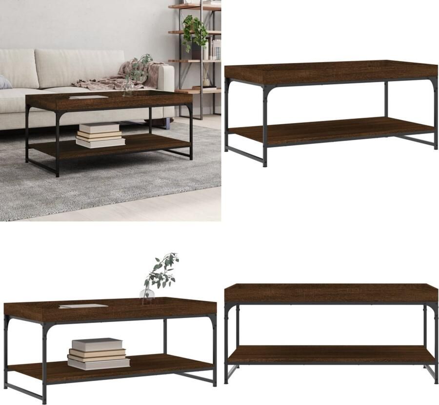 VidaXL Salontafel 100x49x45 cm bewerkt hout bruin eikenkleur Salontafel Salontafels Bijzettafel Banktafel
