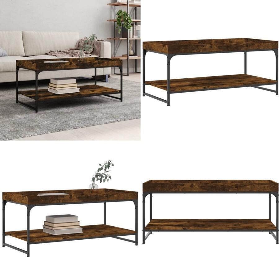 VidaXL Salontafel 100x49x45 cm bewerkt hout gerookt eikenkleurig Salontafel Salontafels Bijzettafel Banktafel
