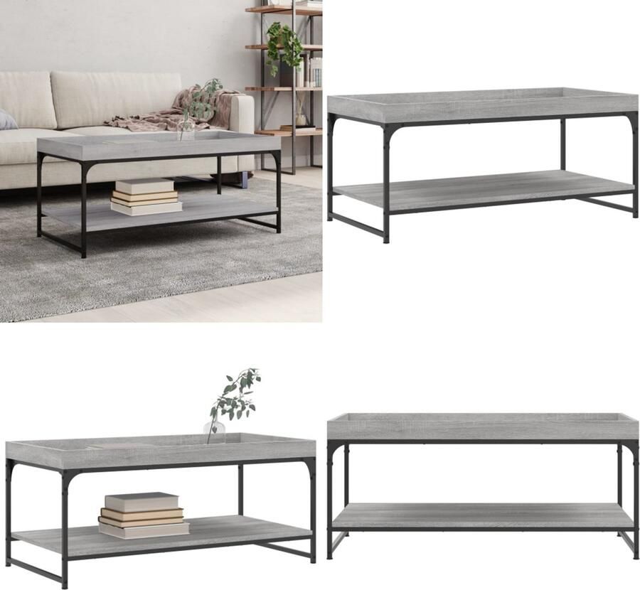 VidaXL Salontafel 100x49x45 cm bewerkt hout grijs sonoma eikenkleurig Salontafel Salontafels Bijzettafel Banktafel