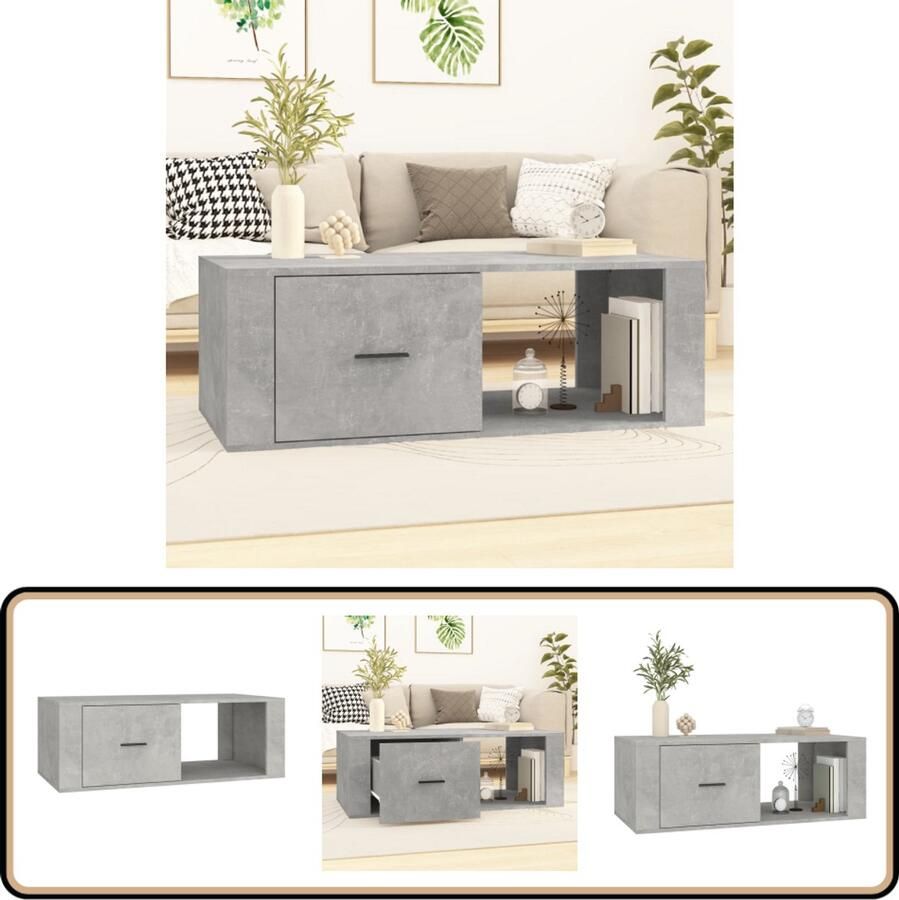 VidaXL Salontafel 100x50 5x35 cm Bewerkt Hout Betongrijs Salontafel Bijzettafel Houten Salontafel Beton Grijze Salontafel Met Lade - Foto 2
