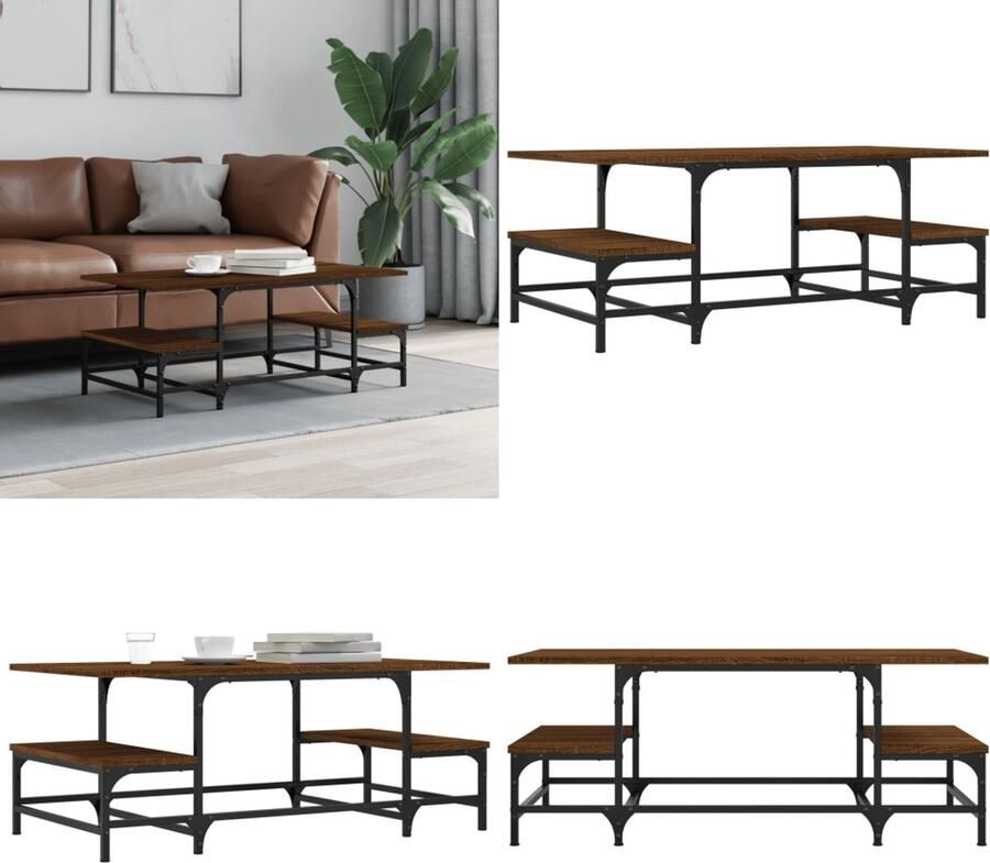 VidaXL Salontafel 100x50 5x40 cm bewerkt hout bruin eikenkleur Salontafel Salontafels Bijzettafel Banktafel