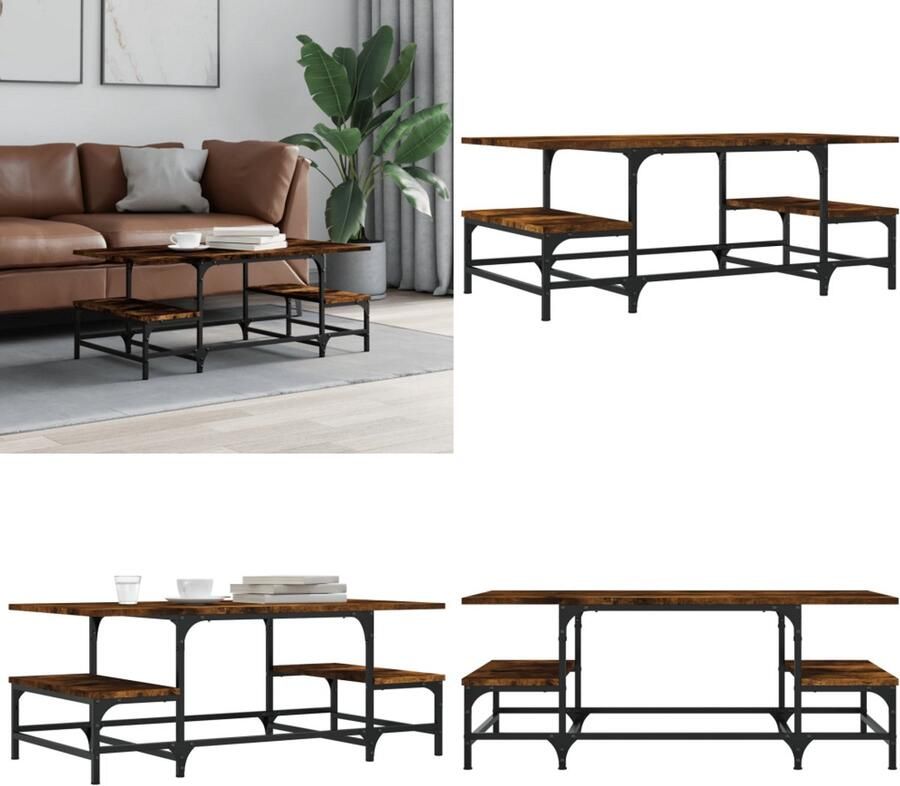 VidaXL Salontafel 100x50 5x40 cm bewerkt hout gerookt eikenkleurig Salontafel Salontafels Bijzettafel Banktafel