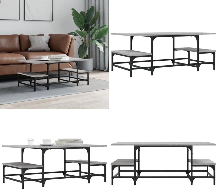 VidaXL Salontafel 100x50 5x40 cm bewerkt hout grijs sonoma Salontafel Salontafels Bijzettafel Banktafel