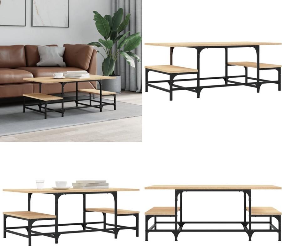 VidaXL Salontafel 100x50 5x40 cm bewerkt hout sonoma eikenkleurig Salontafel Salontafels Bijzettafel Banktafel