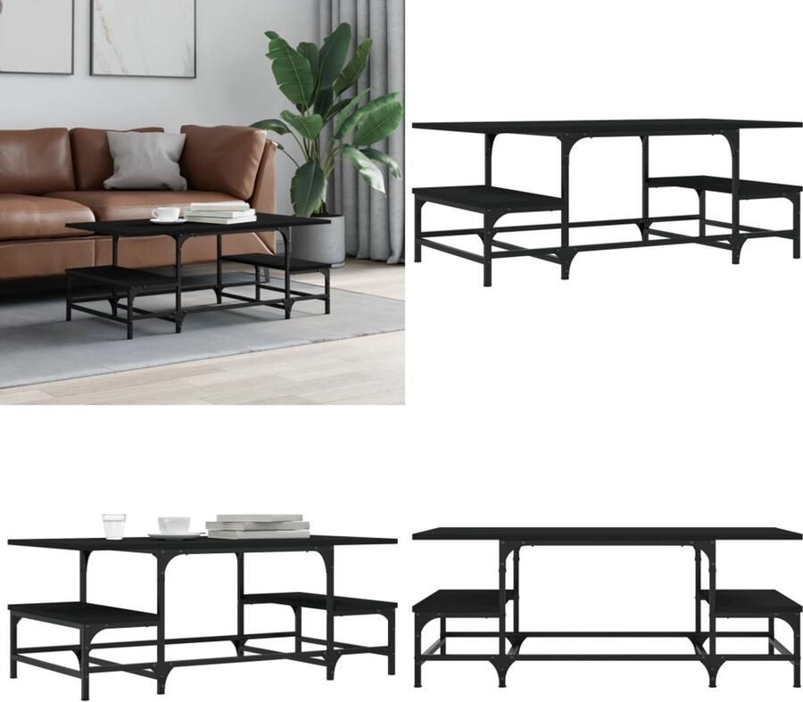 VidaXL Salontafel 100x50 5x40 cm bewerkt hout zwart Salontafel Salontafels Bijzettafel Banktafel
