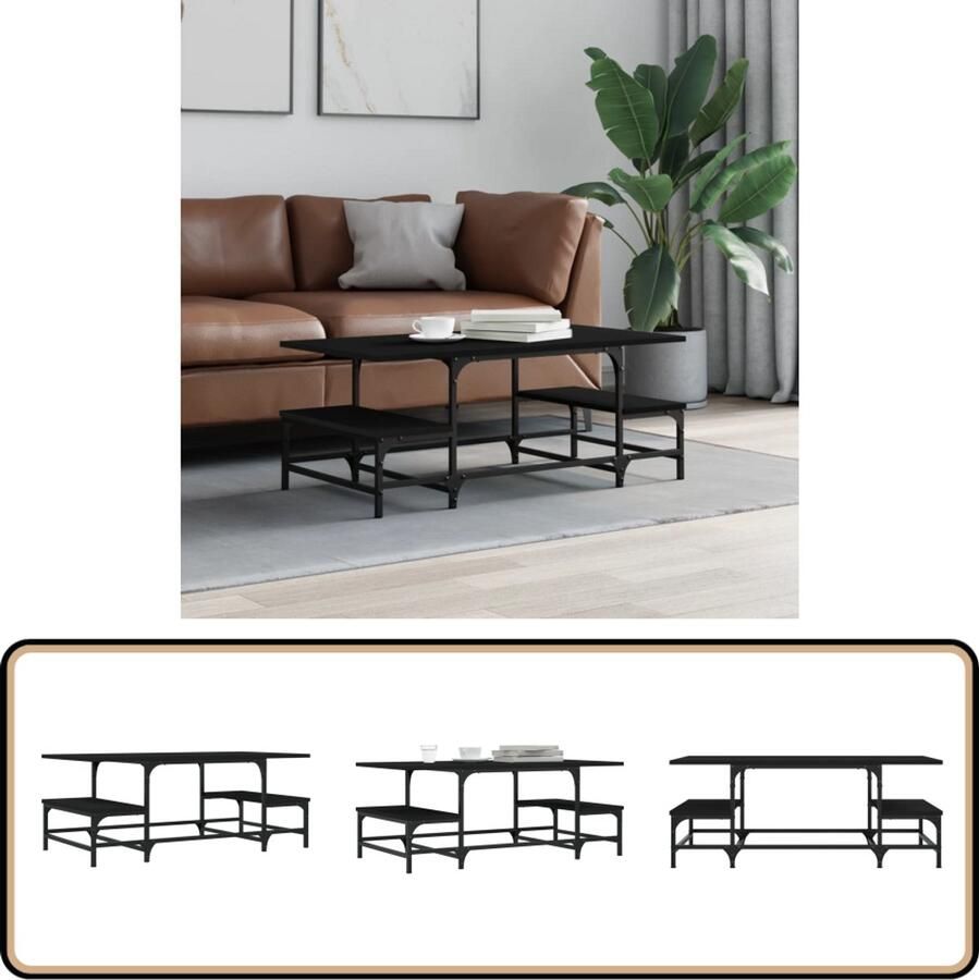 VidaXL -Salontafel-100x50 5x40-cm-bewerkt-hout-zwart - Foto 2