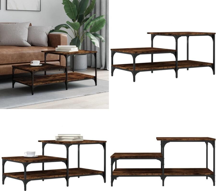 VidaXL Salontafel 100x50 5x45 cm bewerkt hout gerookt eikenkleurig Salontafel Salontafels Bijzettafel Banktafel