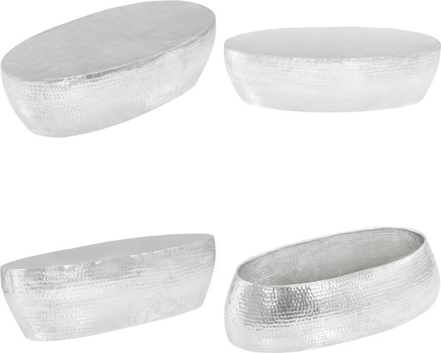 VidaXL salontafel 100x50x28 cm gehamerd aluminium zilver Salontafel Salontafels Koffietafel Koffietafels