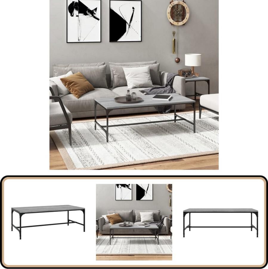 VidaXL Salontafel 100x50x35 cm Grijs Sonoma Eiken Industriele Salontafel Houten Salontafel Grijze Salontafel Bijzettafel Design Salontafel Moderne Salontafel Stoere Salontafel Living Room Furniture Interieurdecoratie