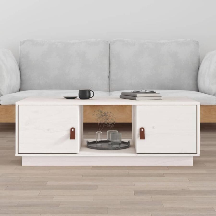 VidaXL Salontafel 100x50x35 cm Wit Grenenhout Salontafel Tafeltje Tafel Zitkamer Meubilair Grenenhouten Tafel Witte Tafel Opbergruimte Modern Design Living Room Furniture Wooden Coffee Table Storage Table - Foto 2