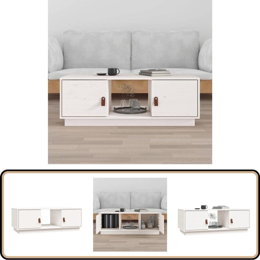 VidaXL Salontafel 100x50x35 cm Wit Grenenhout Salontafel Tafeltje Tafel Zitkamer Meubilair Grenenhouten Tafel Witte Tafel Opbergruimte Modern Design Living Room Furniture Wooden Coffee Table Storage Table