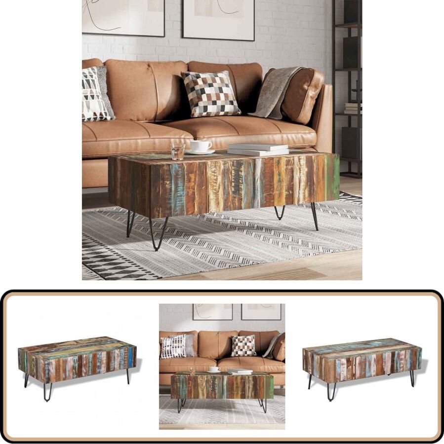 VidaXL Salontafel 100x50x38 cm Gerecycled Hout Salontafel Vintage Meubilair Houtmeubel Industriële Salontafel Recyclen Handmade Furniture Multifunctionele Tafel