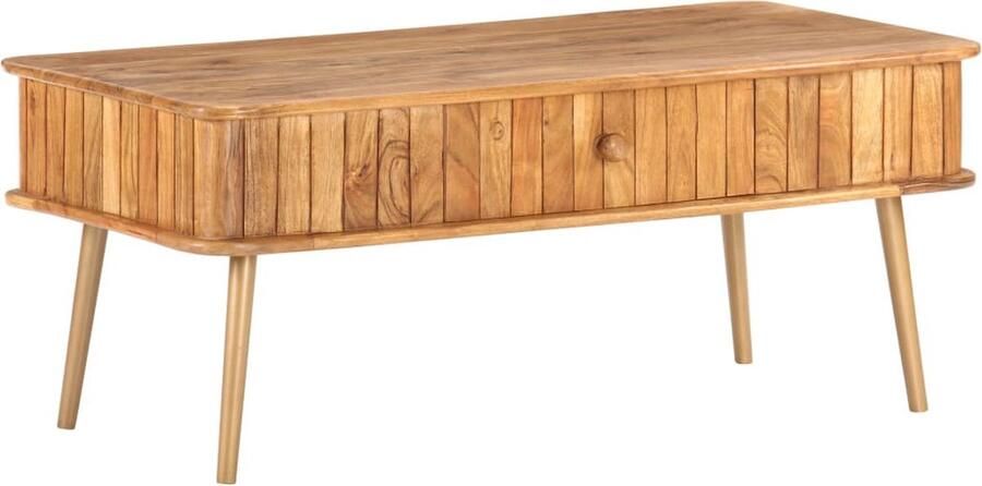 VidaXL Salontafel 100x50x40 cm Acaciahout Salontafel Vintage Stijl Acacia Hout Honingkleurige Afwerking Metalen Poten Bijzettafel Opbergruimte Unieke Design Retro Meubels - Foto 2