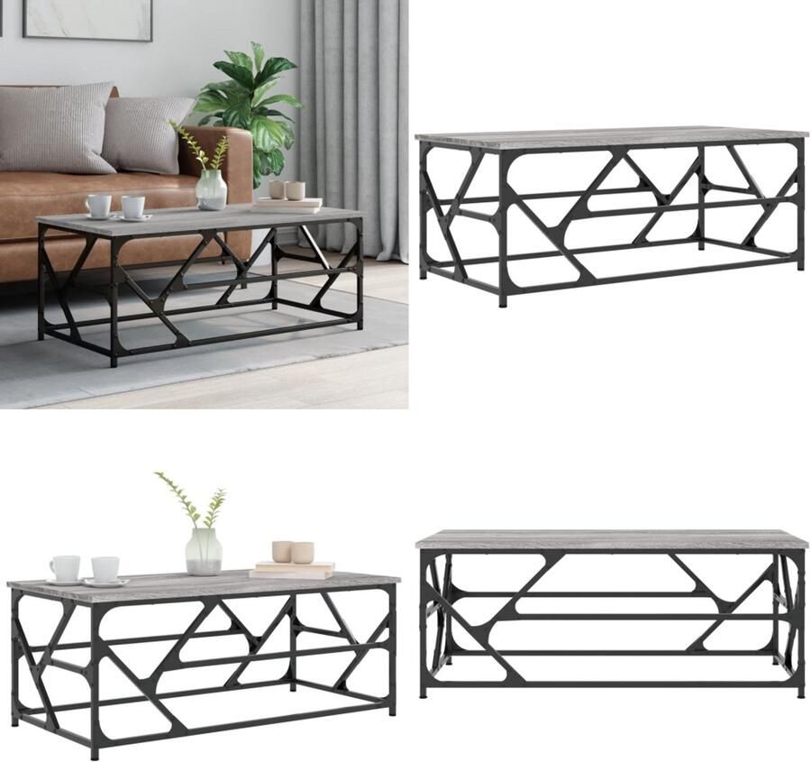 VidaXL Salontafel 100x50x40 cm bewerkt hout grijs sonoma eikenkleurig Salontafel Salontafels Tafel Bijzettafel