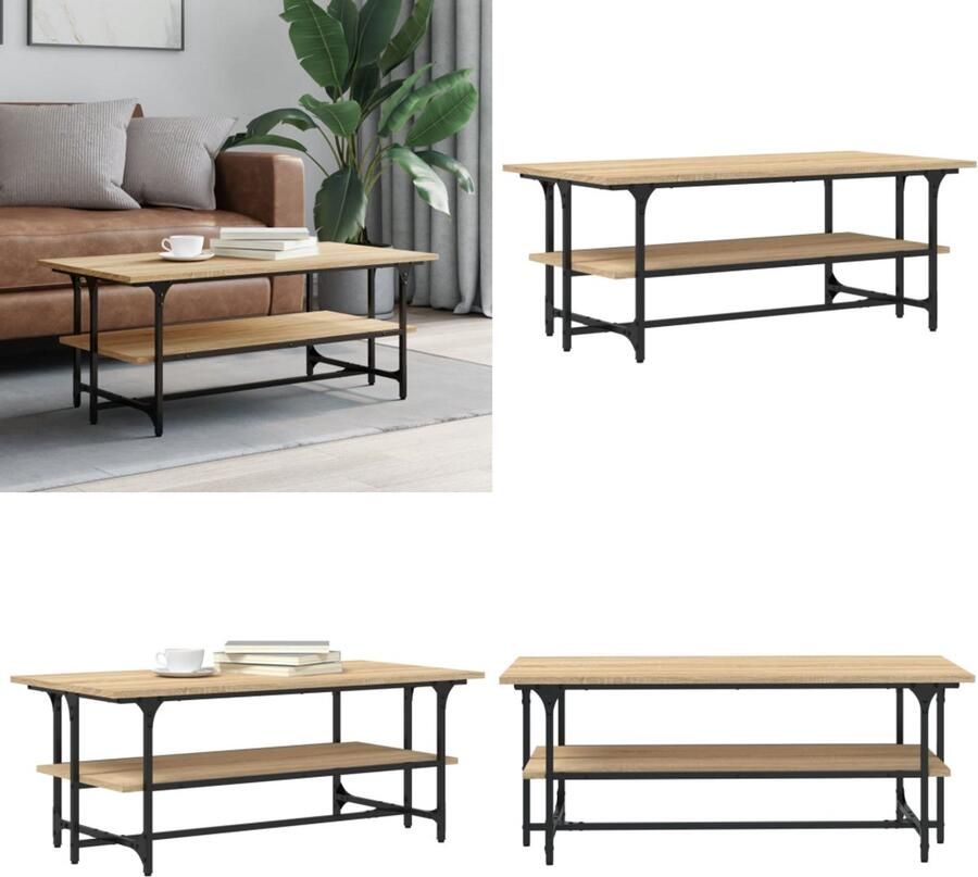 VidaXL Salontafel 100x50x40 cm bewerkt hout sonoma eikenkleurig Salontafel Salontafels Bijzettafel Banktafel