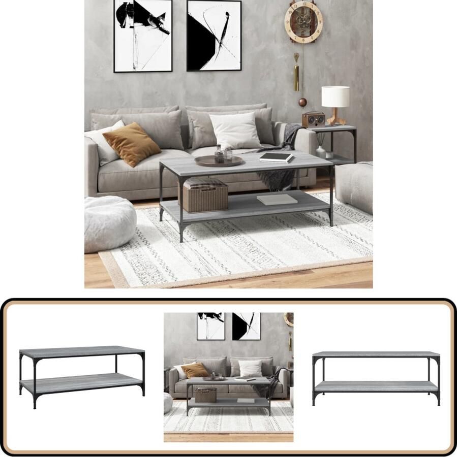 VidaXL Salontafel 100x50x40 cm Grijs Sonoma Eiken Salontafel Industrieel Design Houten Salontafel Grijze Salontafel Bijzettafel Livingroom Furniture Interieurdecoratie Modern Meubilair