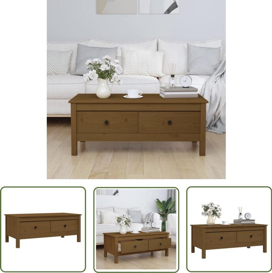 VidaXL Salontafel 100x50x40 cm Massief Grenenhout Salontafel Bijzettafel Hout Grenenhout Bruine Meubelen Honigbruin Opbergruimte Livingroom Furniture Interieurdecoratie Scandinavische Stijl