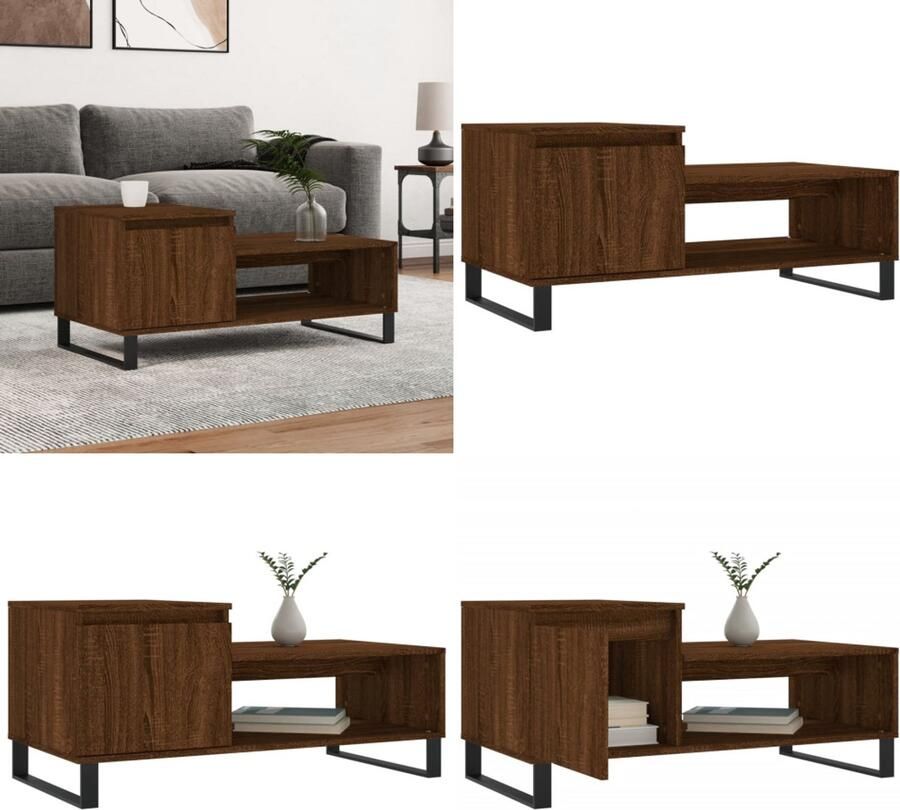 VidaXL Salontafel 100x50x45 cm bewerkt hout bruineiken Salontafel Salontafels Bijzettafel Banktafel - Foto 2