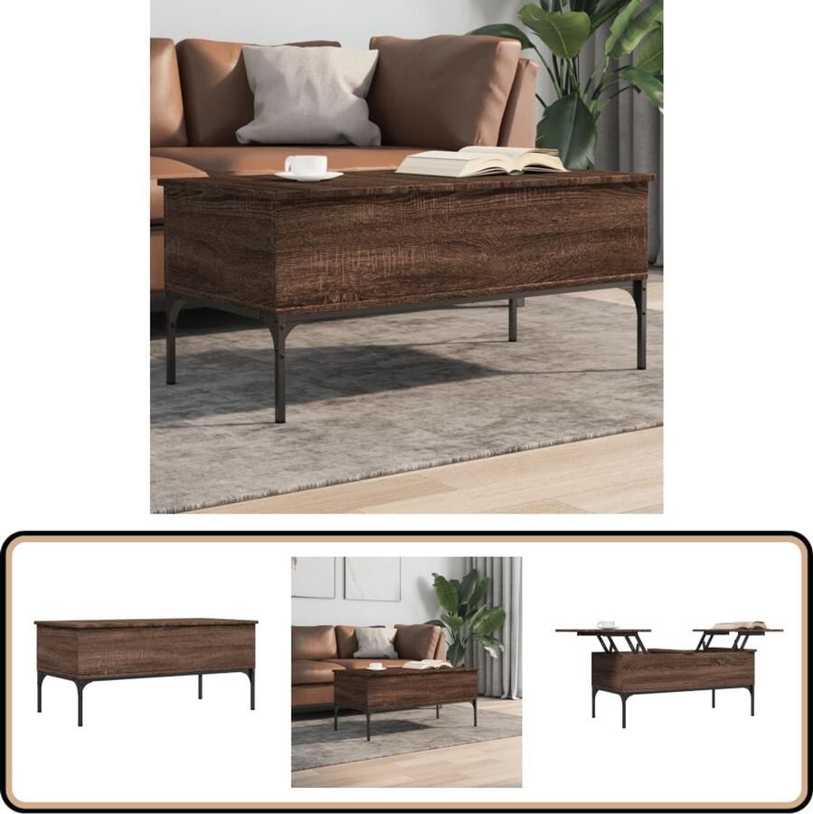 VidaXL -Salontafel-100x50x45-cm-bewerkt-hout-en-metaal-bruin-eikenkleur - Foto 3