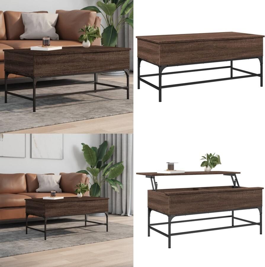 VidaXL Salontafel 100x50x45 cm bewerkt hout en metaal bruin eikenkleur Salontafel Salontafels Bijzettafel Banktafel