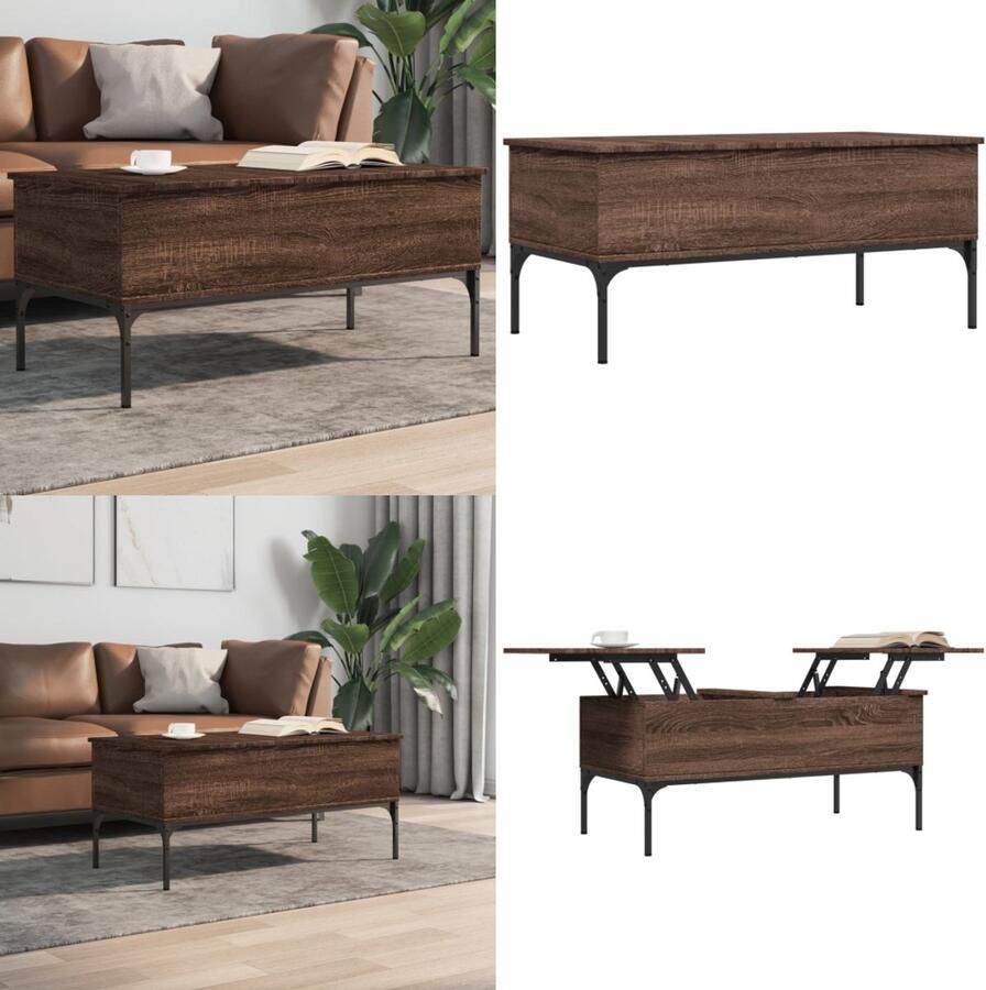 VidaXL Salontafel 100x50x45 cm bewerkt hout en metaal bruin eikenkleur Salontafel Salontafels Bijzettafel Banktafel