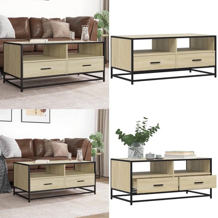 VidaXL Salontafel 100x50x45 cm bewerkt hout en metaal sonoma eiken Salontafel Salontafels Bijzettafel Banktafel