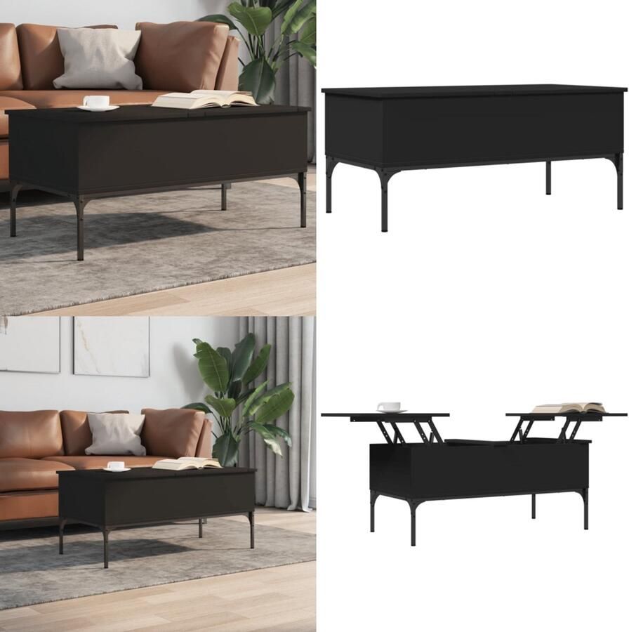VidaXL Salontafel 100x50x45 cm bewerkt hout en metaal zwart Salontafel Salontafels Bijzettafel Banktafel