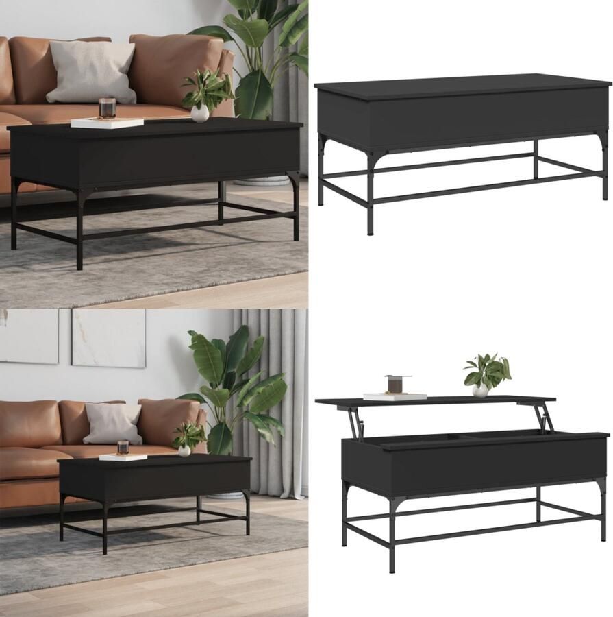 VidaXL Salontafel 100x50x45 cm bewerkt hout en metaal zwart Salontafel Salontafels Bijzettafel Banktafel