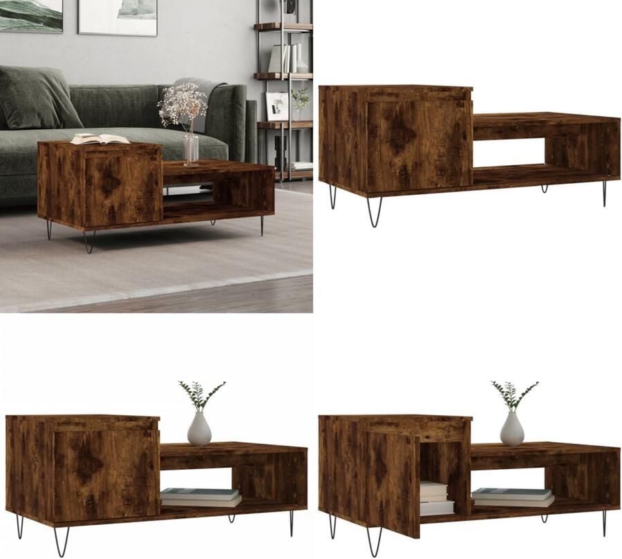 VidaXL Salontafel 100x50x45 cm bewerkt hout gerookt eikenkleurig Salontafel Salontafels Bijzettafel Banktafel