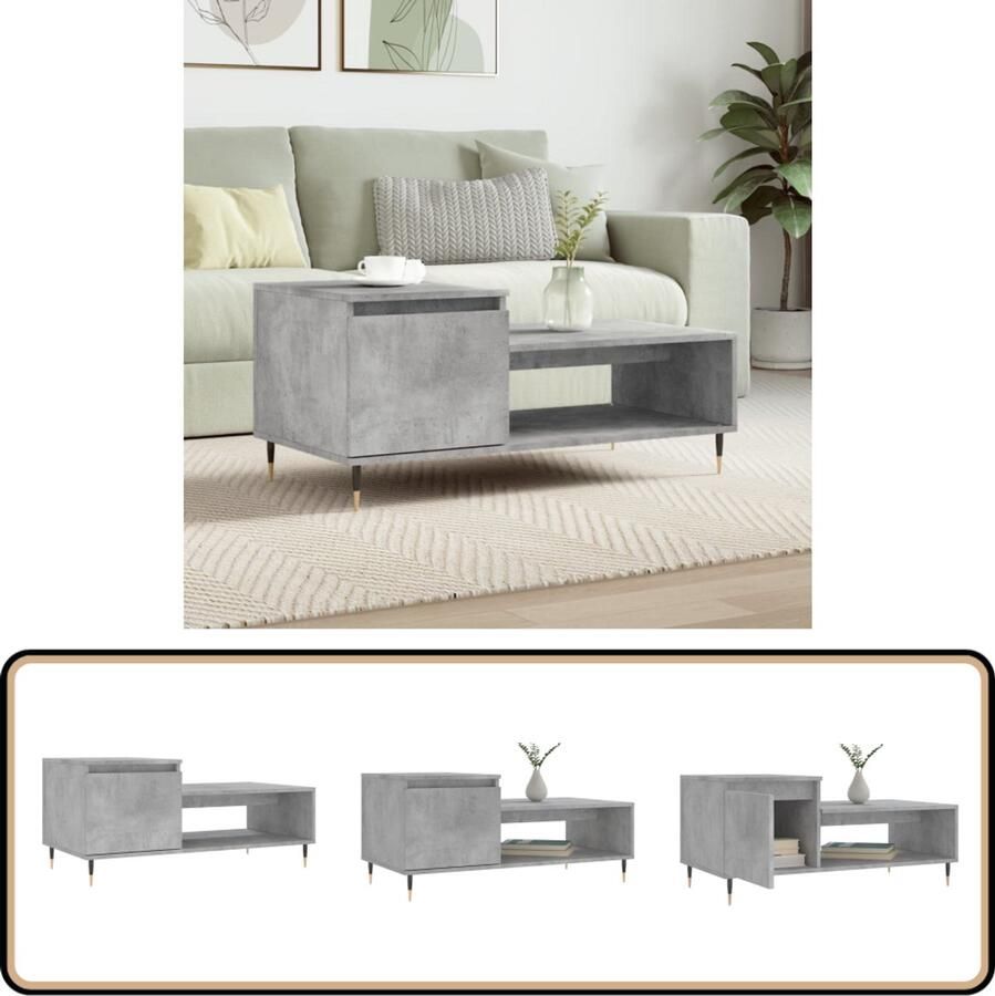 VidaXL Salontafel 100x50x45 cm Bewerkt hout Grijs Salontafel Houten Tafel Beton Grijs Bijzettafel Design Meubilair