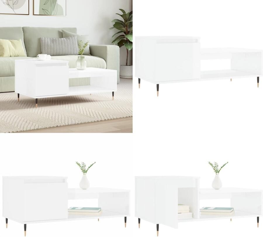 VidaXL Salontafel 100x50x45 cm bewerkt hout hoogglans wit Salontafel Salontafels Bijzettafel Banktafel - Foto 2