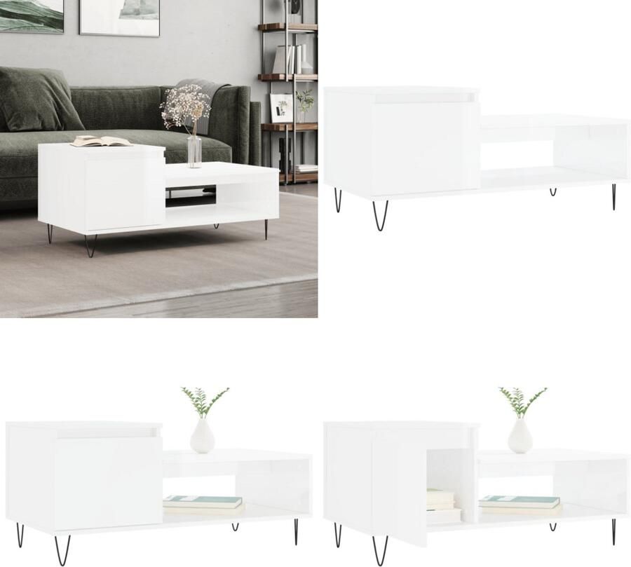 VidaXL Salontafel 100x50x45 cm bewerkt hout hoogglans wit Salontafel Salontafels Bijzettafel Banktafel