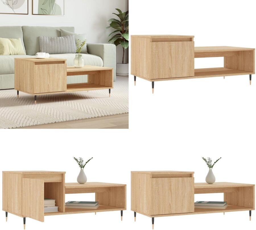 VidaXL Salontafel 100x50x45 cm bewerkt hout sonoma eikenkleurig Salontafel Salontafels Bijzettafel Banktafel