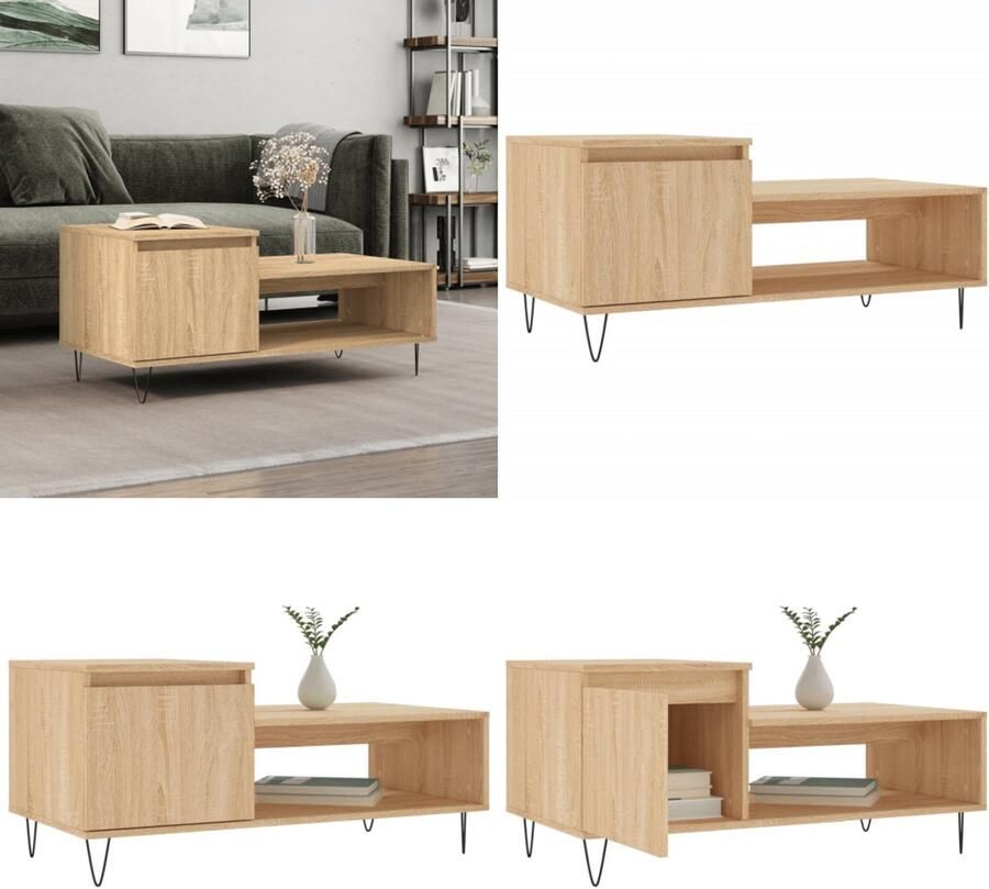 The Living Store Salontafel Sonoma Eiken 100 x 50 x 45 cm Duurzaam Opbergruimte Salontafel Eikenhouten Meubilair Houten Salontafel Tv Tafellaar Bijzettafel - Foto 2