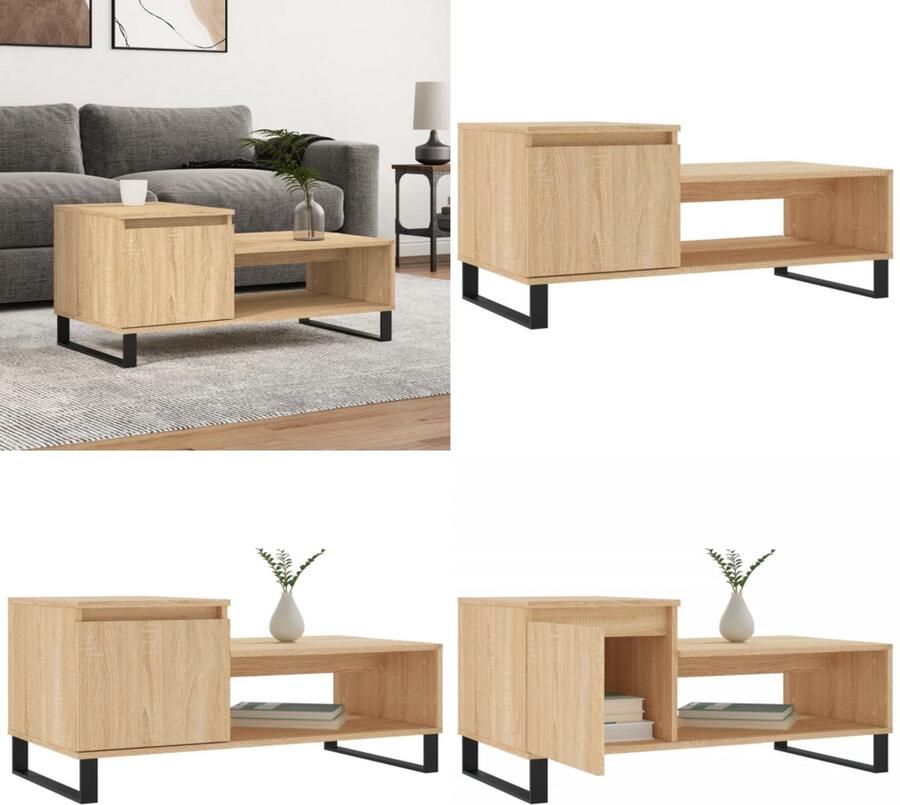 VidaXL Salontafel 100x50x45 cm bewerkt hout sonoma eikenkleurig Salontafel Salontafels Bijzettafel Banktafel