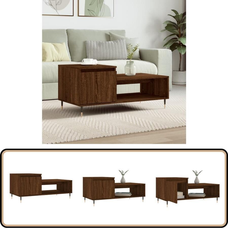 The Living Store Salontafel Bruineiken 100 x 50 x 45 cm Bewerkt hout en metaal Salontafel Bruineiken Houten Salontafel Salontafeltje Bijzettafel