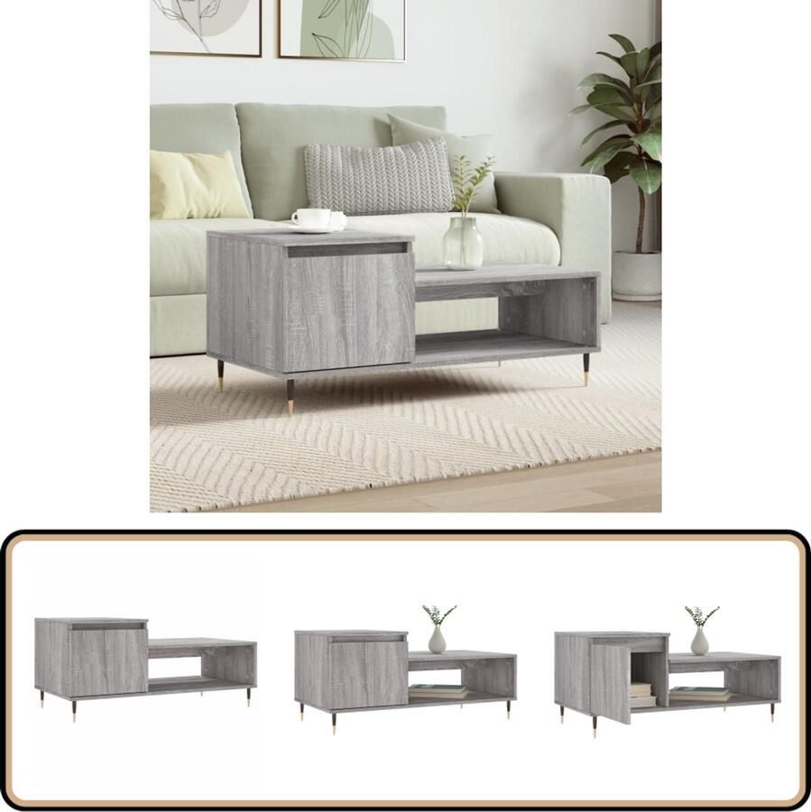 VidaXL Salontafel 100x50x45 cm Grijs Sonoma Eiken Salontafel Bijzettafel Banktafel Houten Salontafel Grijze Salontafel Met Opbergruimte Design Salontafel