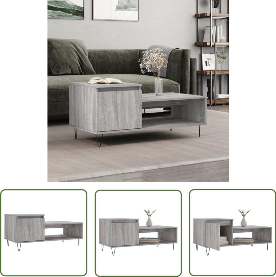 VidaXL Salontafel 100x50x45 cm Grijs Sonoma Salontafel Bijzettafel Houten Salontafel Grijze Salontafel Design Salontafel