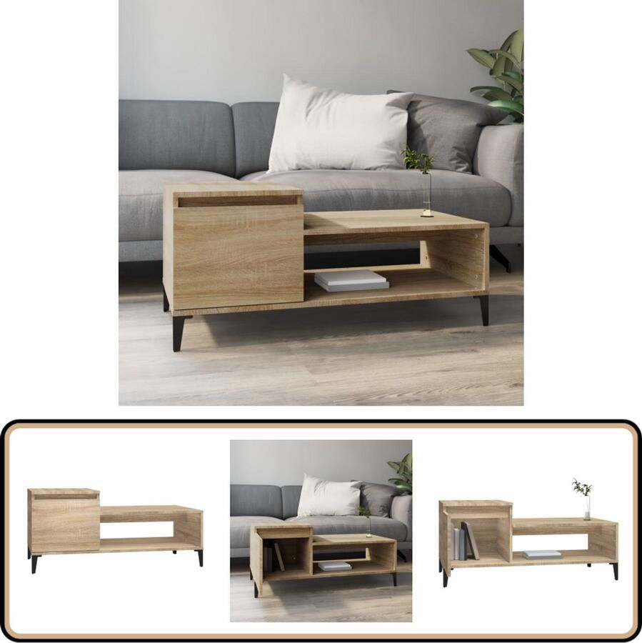 VidaXL Salontafel 100x50x45 cm Sonoma Eiken Hout Salontafel Bijzettafel Houten Salontafel Met Lade Eiken Meubilair Bruine Salontafel