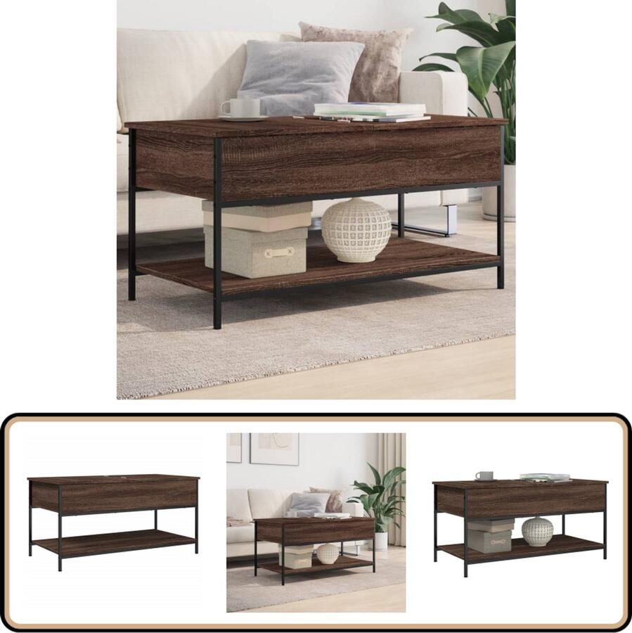 VidaXL -Salontafel-100x50x50-cm-bewerkt-hout-en-metaal-bruineikenkleur - Foto 3