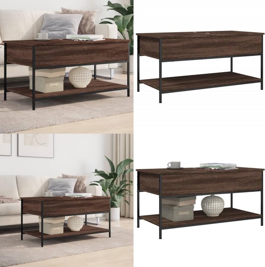VidaXL Salontafel 100x50x50 cm bewerkt hout en metaal bruineikenkleur Salontafel Salontafels Bijzettafel Banktafel