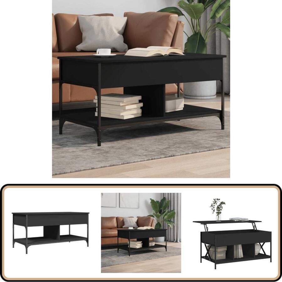 The Living Store Salontafel 100x50x50 cm bewerkt hout en metaal zwart Salontafel Lift Top Tafel Houten Salontafel Zwarte Salontafel Woonkamersfeer
