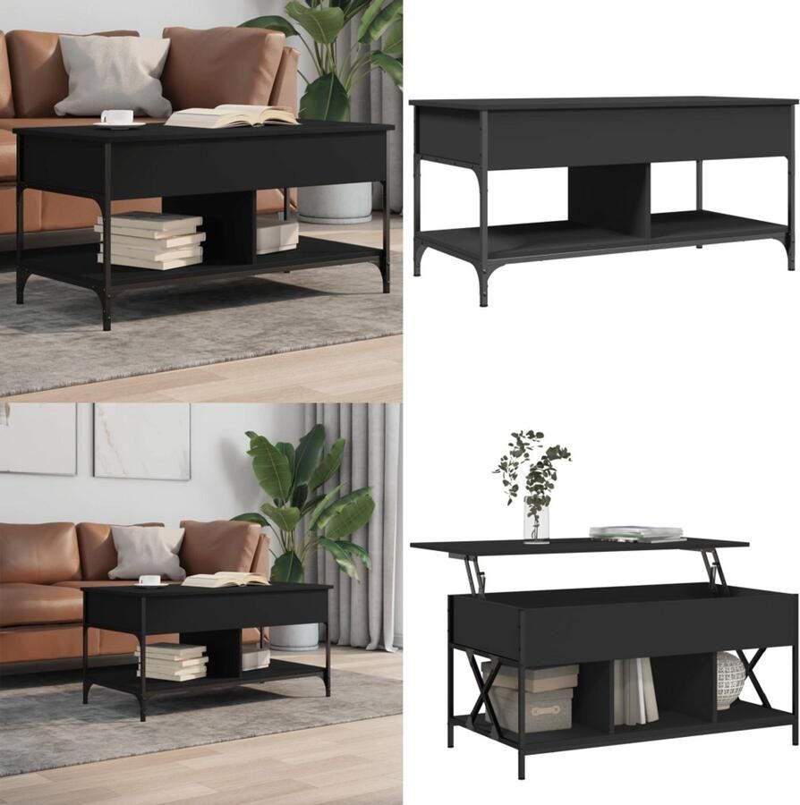 VidaXL -Salontafel-100x50x50-cm-bewerkt-hout-en-metaal-zwart - Foto 6
