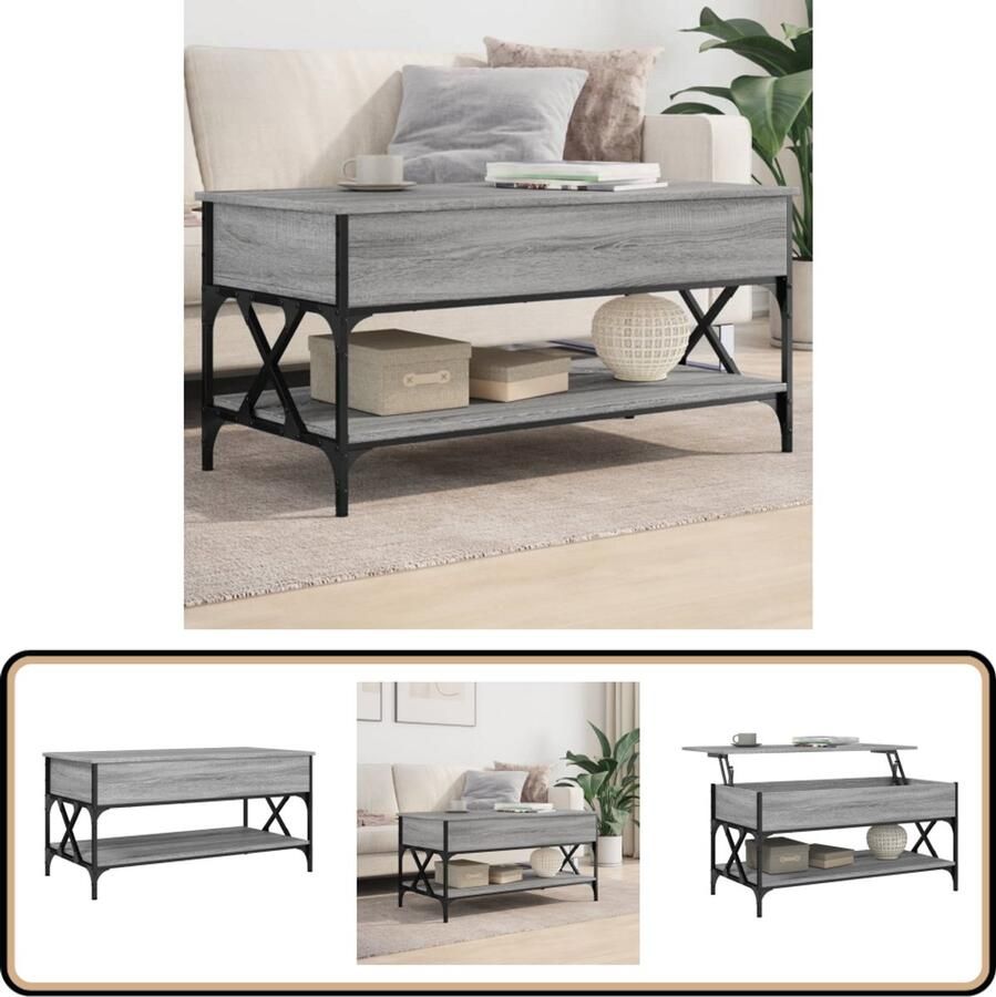 VidaXL -Salontafel-100x50x50-cm-bewerkt-hout-en-metaal-grijs-sonoma - Foto 2